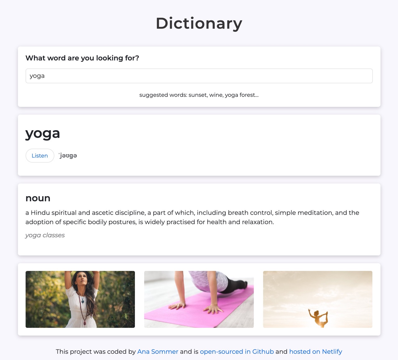 React dictionary project preview